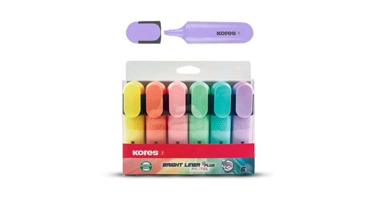 Kores BRIGHT LINER PLUS Chisel Tip Pastel Set6 (36166)*104654*
