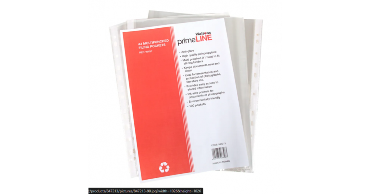 Primeline PVC POCKETS A4 40Mic Pk100