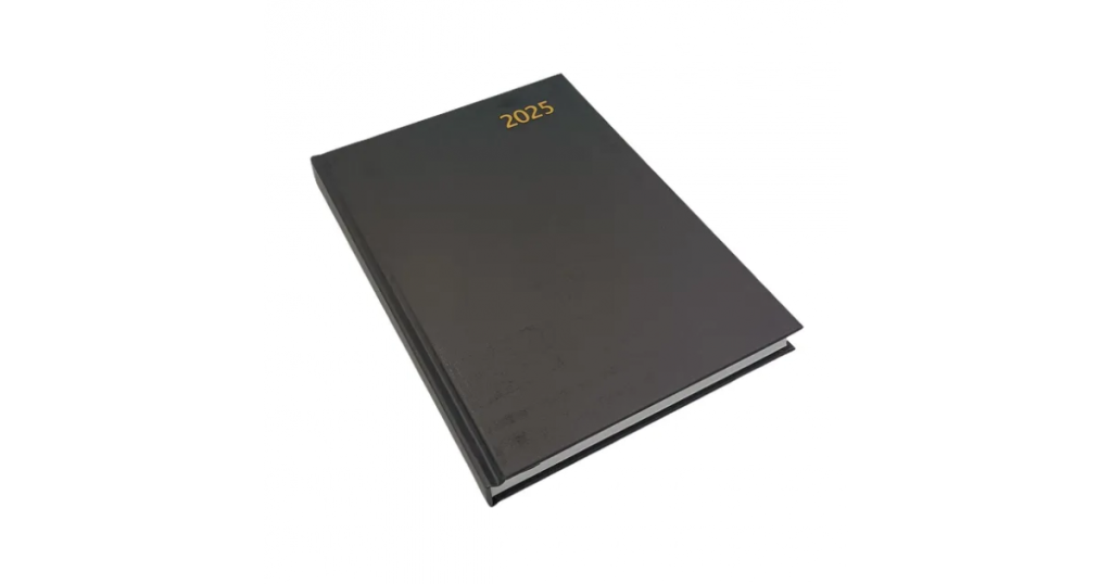 Diary 2025 A5 Page-A-Day Black & Gold Cubes Des 4 (432905)