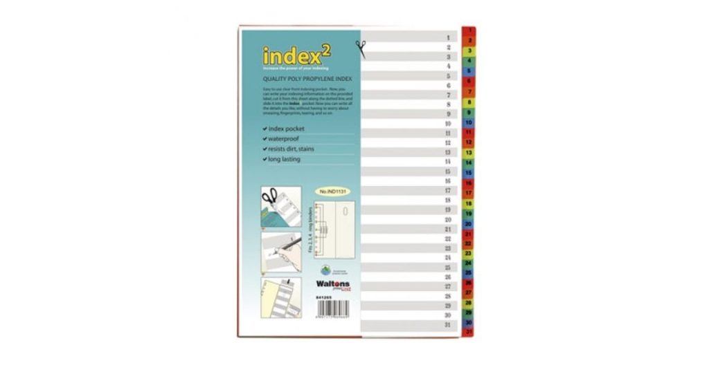 Waltons Primeline Poly Prop Index Set 1-31 Numbered*841265*